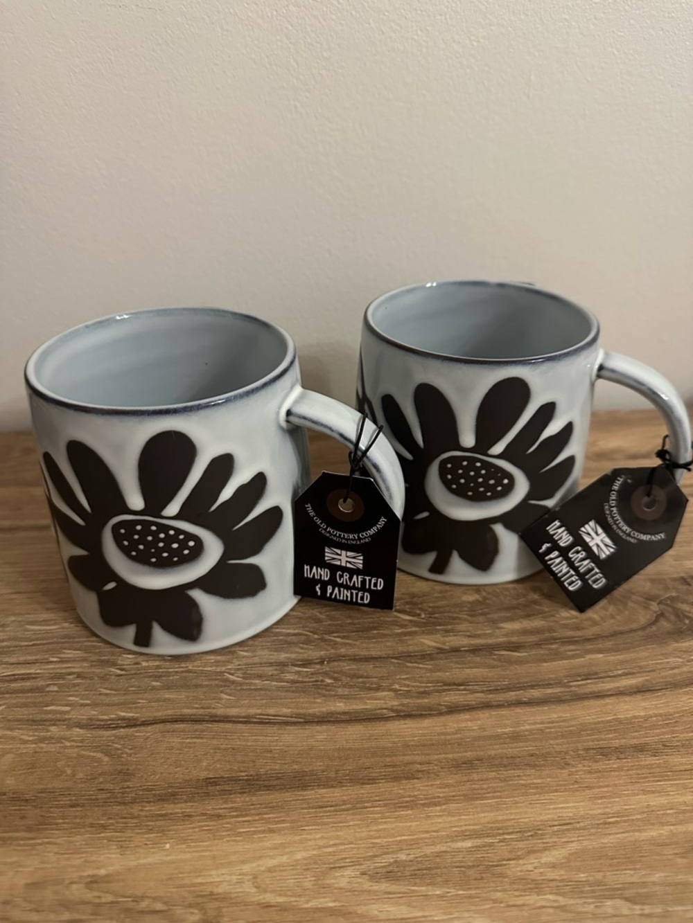 NEW The Old Pottery Company Ceramic Mug Set, Floral, Blue and Brown Hand Crafted - Picture 2 of 13